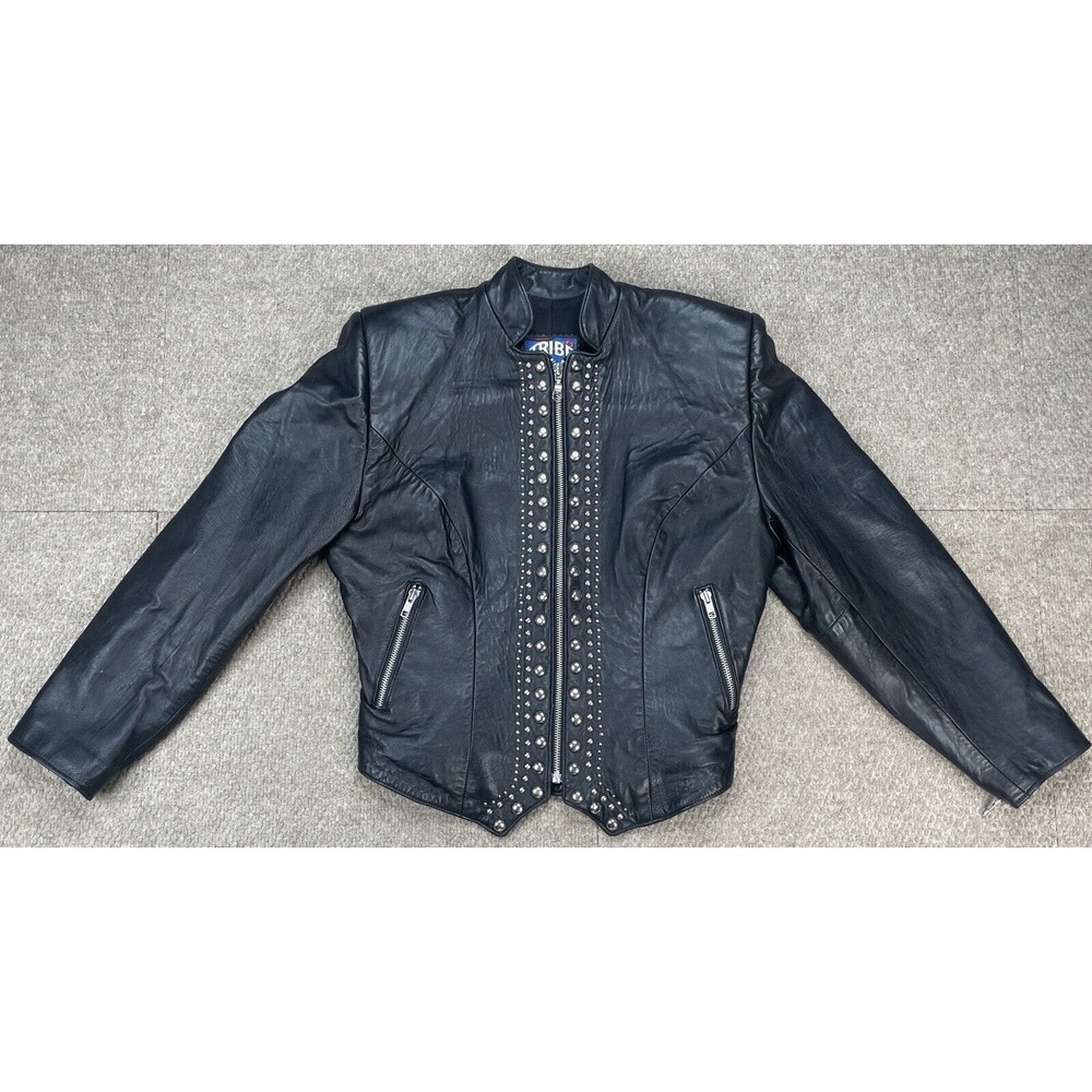Tribe America Women's Full Zip Long Sleeve Medal‎ Beaded Leather Jacket Size 4